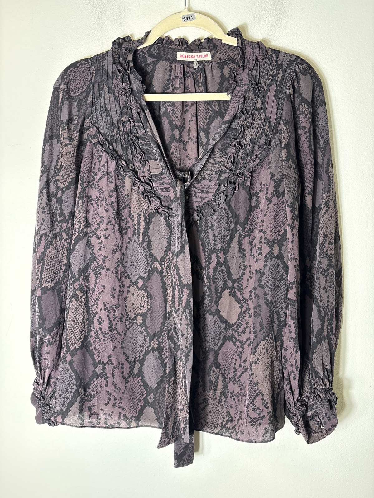 Rebecca Taylor Black Snake Skin Long Sleeve Silk Shirt Sz 8